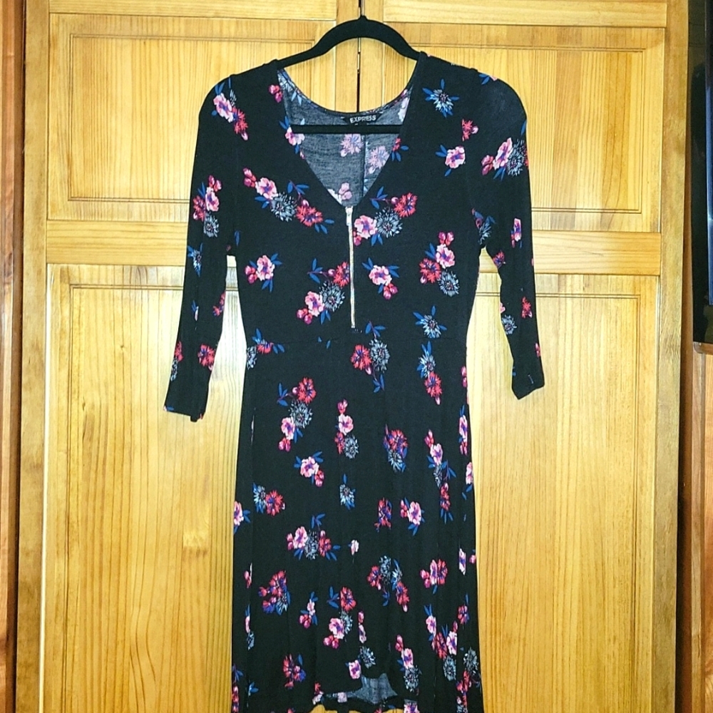 Express Black Floral Fit and Flare Dress